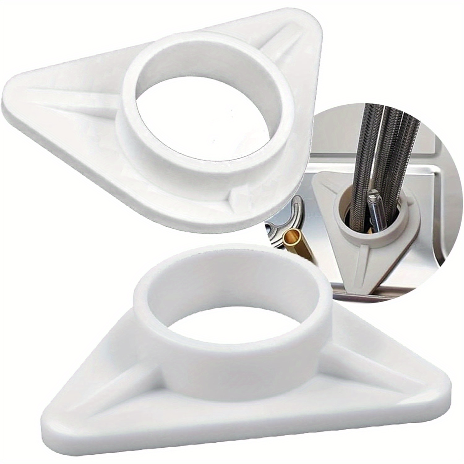 Kitchen Appliances White - รูเส้นผ่านศูนย์กลางภายใน 34 มม. ตัวกันสั่นก๊อกน้ำสแตนเลสสองตัวพร้อมเสริมแรงด้วยพลาสติกสีขาวสำหรับฝักบัวรูปสามเหลี่ยม