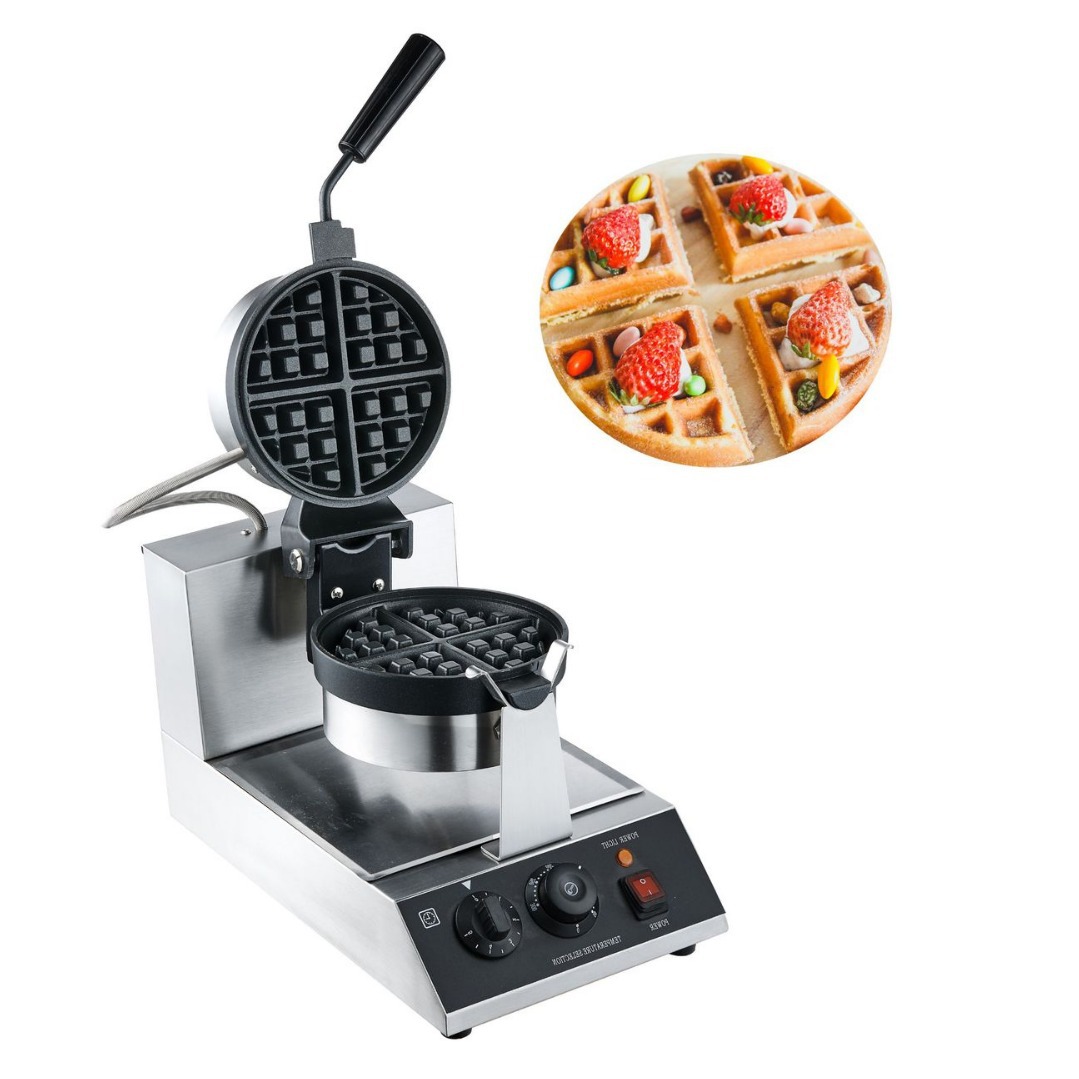 Waffle Iron Belgian - เครื่องทำวาฟเฟิลเบลเยียมแบบดิจิตอล หมุนได้ หัวเดียว สแตนเลส สำหรับเชิงพาณิชย์ 110V/220V